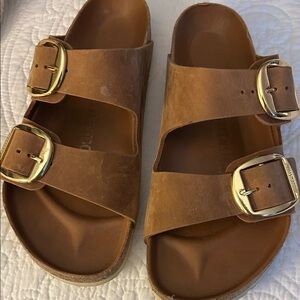 Birkenstock Brown Sandals with Gold Buckles